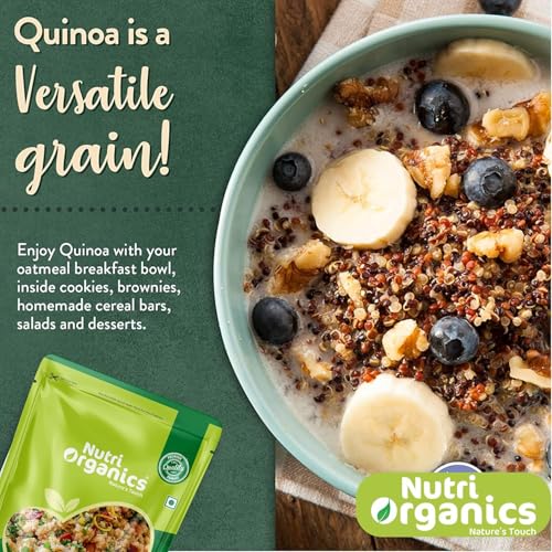 Nutri Organics Quinoa 2kg - Gluten Free Breakfast | High Protein and Fibre | Quinoa Seeds | 100% Wholegrain Cereal | Quinoa Seeds | Diet food for Weight Management