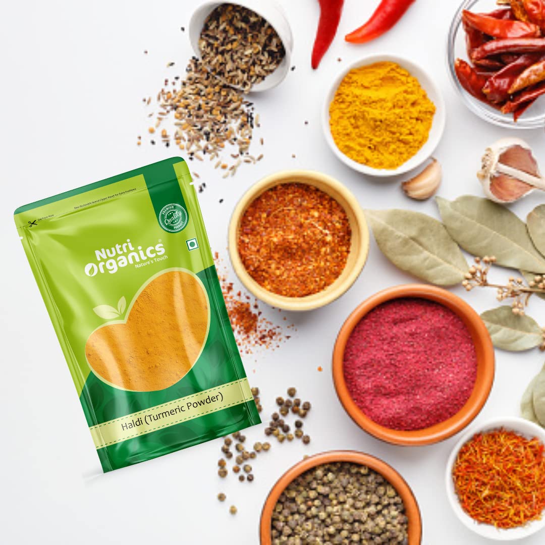 Nutri Organics Spices Premium Haldi Turmeric Powder Indian Traditional Masale - Resealable Ziplock Pouch (50g)
