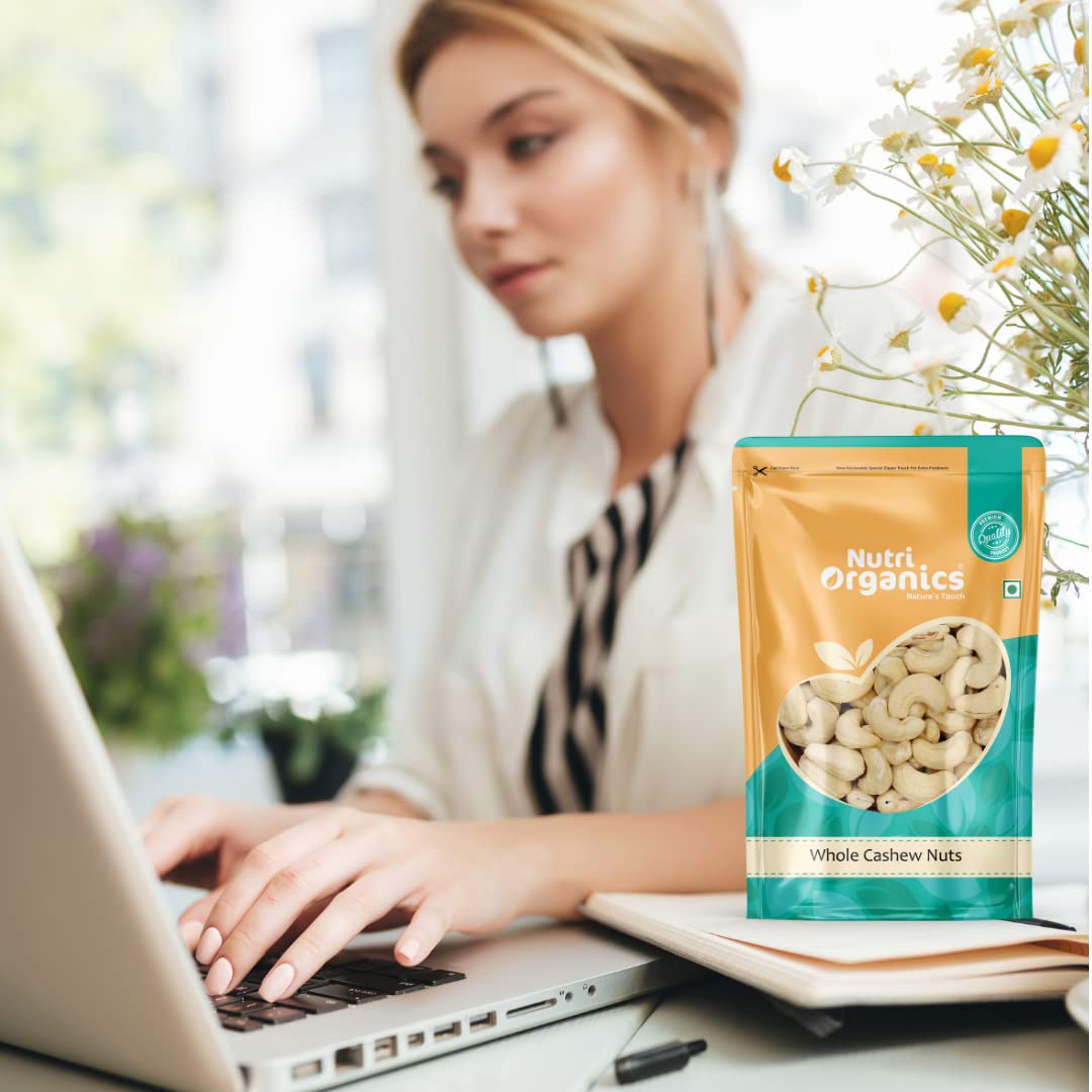 Nutri Organics Dry Fruits Natural Premium Whole Cashews 1kg | Whole Crunchy Cashew | Premium Kaju nuts Dry Fruit | Nutritious & Delicious | Gluten Free & Plant based Protein