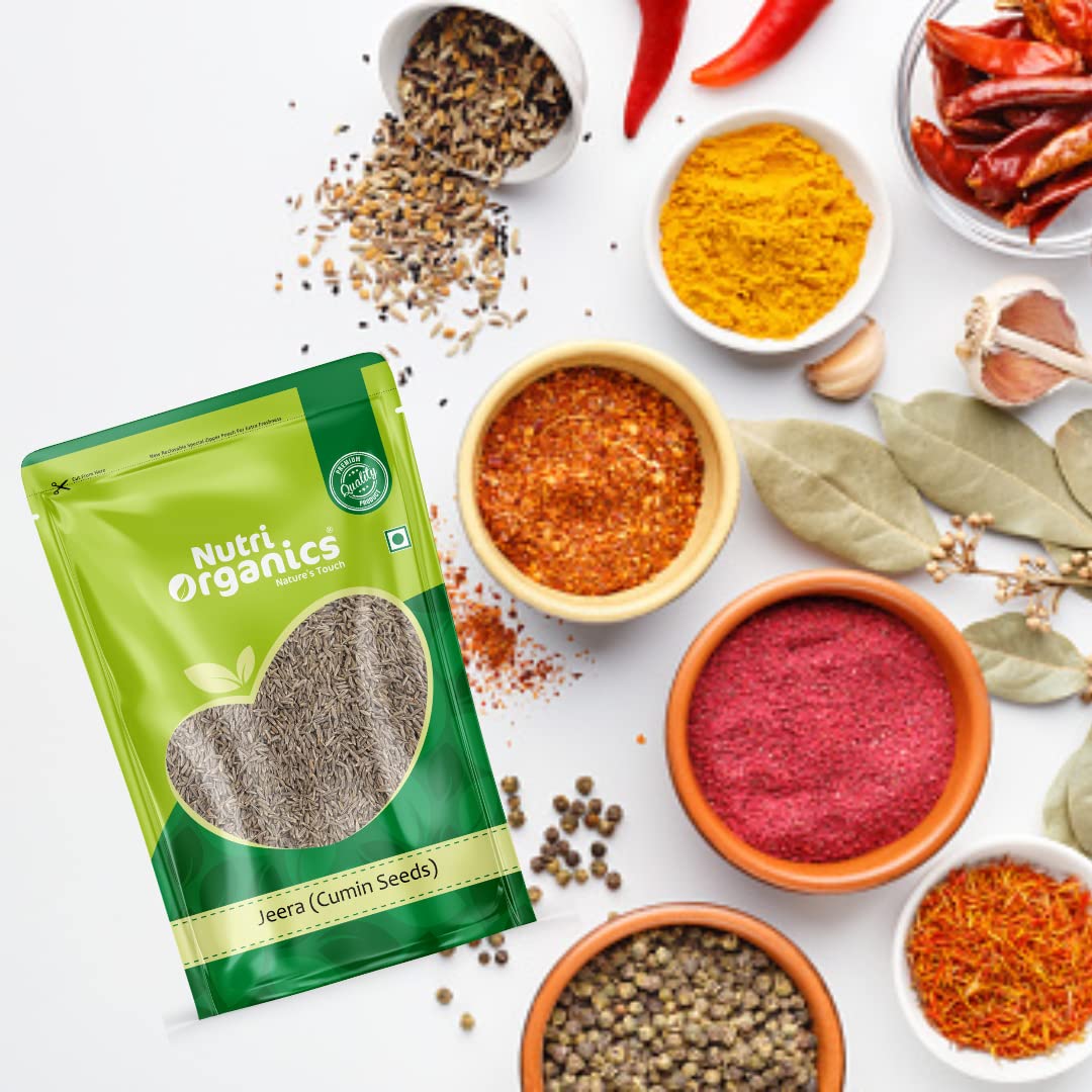NutriOrganics Premium Whole Spices Cumin Seeds - 200gm | Jeera Whole | Jira | Resealable Ziplock Pouch