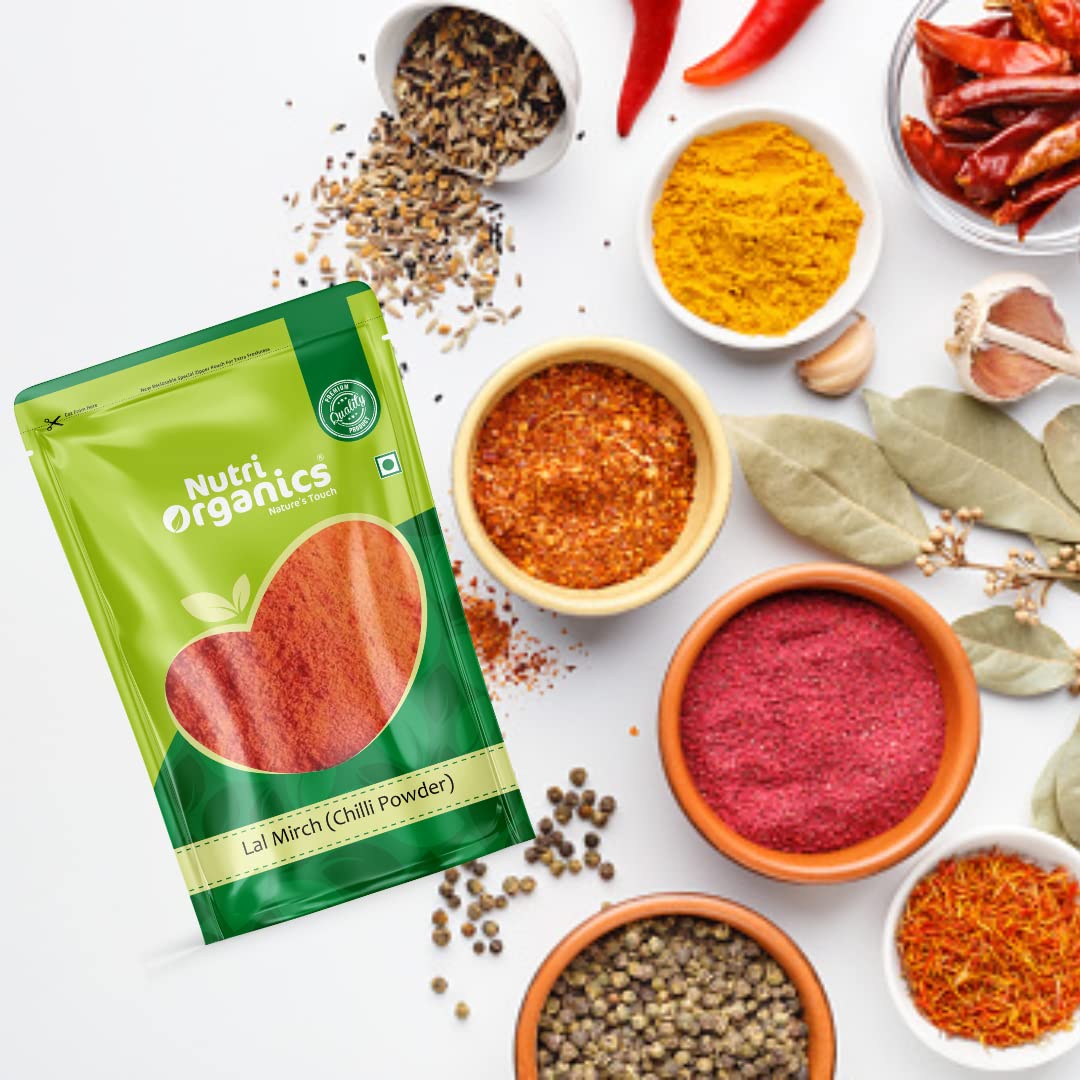 Nutri Organics Spices Lal Mirch Red Chilli Powder Indian Traditional Masale - Resealable Ziplock Pouch (100g)