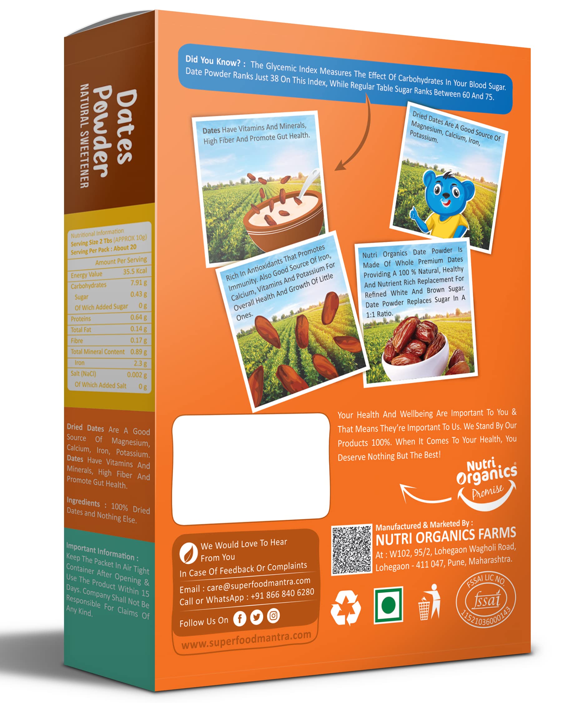 Nutri Organics Dry Dates/Kharik Powder Natural Sweetener, 200g (Coarse Kharek Powder/Date Sugar)