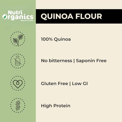 Nutri Organics Quinoa Flour - 2kg | Gluten Free Atta | Enriched with Dietary Fibre, Protein & Vitamins | Improves Gut Health | Superfood | Micro-nutrients | No Preservatives