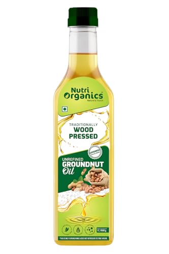 Nutri Organics Cold Pressed Groundnut (Peanut) Oil, 1L | Pure & Unrefined | Kolhu/Kacchi Ghani/Chekku/Ganuga | Natural & Chemical-Free | Rich Aroma & Flavor | Cooking Oil
