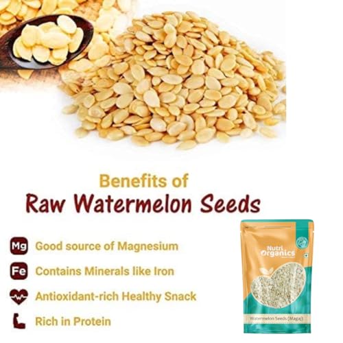 Nutri Organics Watermelon Seeds 500g - High in Protein Seeds | Raw Watermelon Seeds for Eating | Magaj Seeds | Raw Unroasted seeds | Nutrients Rich | Source of Antioxidants