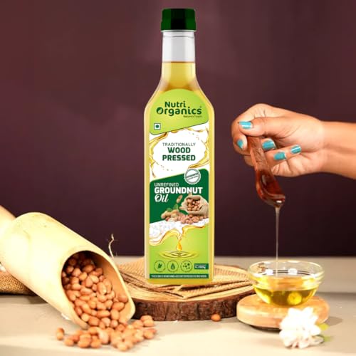 Nutri Organics Cold Pressed Groundnut (Peanut) Oil, 5L | Pure & Unrefined | Kolhu/Kacchi Ghani/Chekku/Ganuga | Natural & Chemical-Free | Rich Aroma & Flavor | Cooking Oil