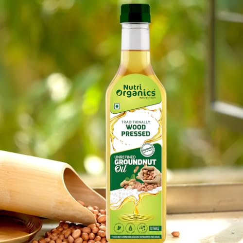 Nutri Organics Cold Pressed Groundnut (Peanut) Oil, 1L | Pure & Unrefined | Kolhu/Kacchi Ghani/Chekku/Ganuga | Natural & Chemical-Free | Rich Aroma & Flavor | Cooking Oil