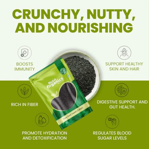 Nutri Organics Basil Seeds 1kg - Sabja Seeds | Tukmaria Seeds with High Fibre and Omega 3 | Seeds for Eating | Weight Management | Seeds Tukmaria