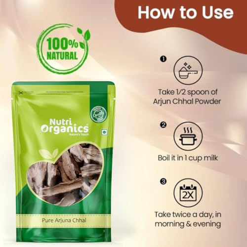 NutriOrganics Arjun Ki Chaal - 400 Gm Dried- Arjuna Tree Bark - Raw | Lowers Bad Cholesterol