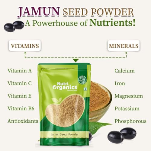 NutriOrganics Jamun Seed Powder-100 Grams|Natural|No Added Preservatives|Naaval Pazham Vitaippu Maavu|Syzygium Cumini|Help To Regulate Blood Sugar Levels