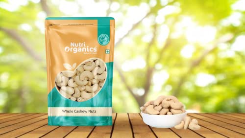 Nutri Organics Dry Fruits Natural Premium Whole Cashews 200 gm | Whole Crunchy Cashew | Premium Kaju nuts Dry Fruit | Nutritious & Delicious | Gluten Free & Plant based Protein