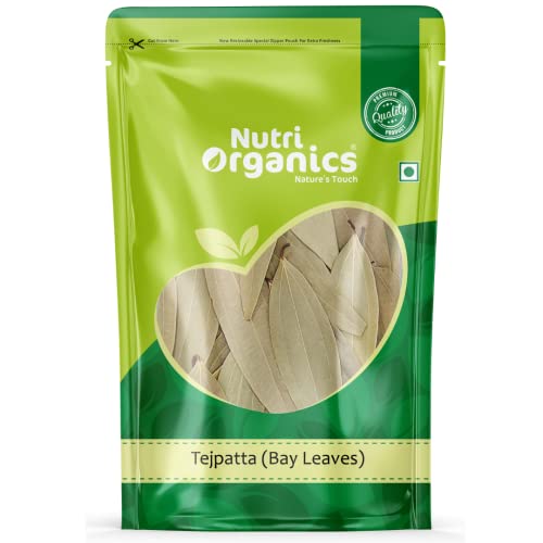Nutri Organics Spices Naturally Dried Tej Patta (Bay Leaves) Traditional Indian Masale - Resealable Ziplock Pouch (200g)