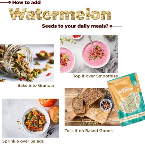 Nutri Organics Watermelon Seeds for Eating - 100g | Magaj Seeds Pack | Tarbuj Beej | Rich in Protein, Potassium, Magnesium & Iron | Raw Unroasted | Diet Food