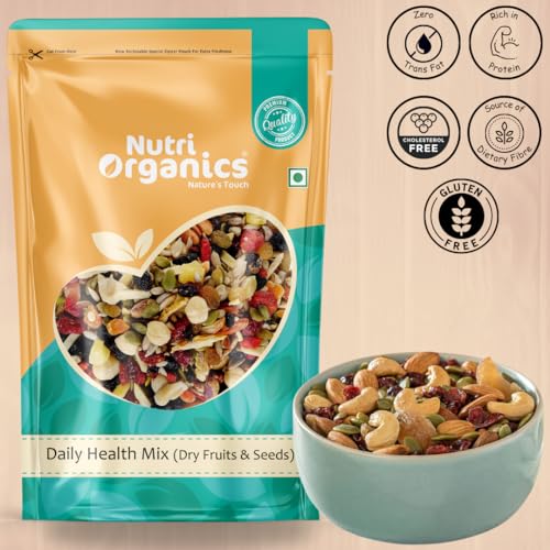 Nutri Organics 100% Natural Premium Mix Dry Fruits 200g with Almonds | Cashew | Kishmish | Apricot | Black Raisins | Cranberry | Pumpkin Seeds | Sunflower Seeds | Nuts and Dry Fruits
