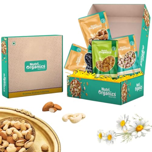 Nutri Organics Dry Fruit Celebrations Gift Box 800g Ideal for Rakhi, Diwali and Festive Gifting, Hamper For Corporate Employees Gifts, Family, Friends, Office Clients Occasion, New year, Functions