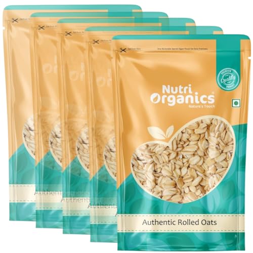 Nutri Organics Rolled Oats 5 kg - Diet Food | 100% Wholegrain Jumbo Oats | Oats for Weight Management | High Fibre Breakfast | Rich in Protein