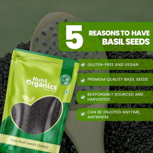 Nutri Organics Basil Seeds 1kg - Sabja Seeds | Tukmaria Seeds with High Fibre and Omega 3 | Seeds for Eating | Weight Management | Seeds Tukmaria