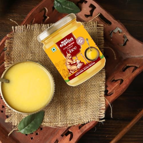 Nutri Organics Pure Desi A2 Cow Ghee 1 Litre | Bilona Curd Churned | Grass Fed Gir Cows | Glass Jar | Pure Aroma, Natural & Healthy Danedar Ghee| Lab Tested