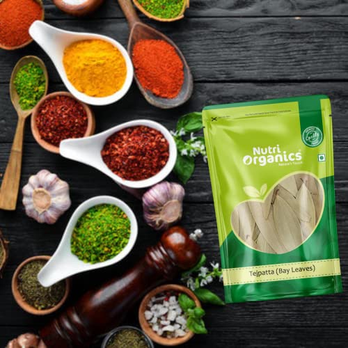 Nutri Organics Spices Naturally Dried Tej Patta (Bay Leaves) Traditional Indian Masale - Resealable Ziplock Pouch (200g)