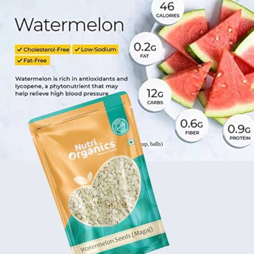 Nutri Organics Watermelon Seeds for Eating - 100g | Magaj Seeds Pack | Tarbuj Beej | Rich in Protein, Potassium, Magnesium & Iron | Raw Unroasted | Diet Food