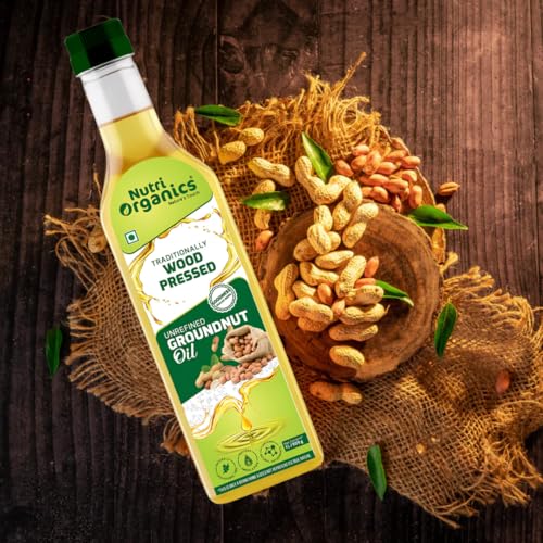 Nutri Organics Cold Pressed Groundnut (Peanut) Oil, 1L | Pure & Unrefined | Kolhu/Kacchi Ghani/Chekku/Ganuga | Natural & Chemical-Free | Rich Aroma & Flavor | Cooking Oil