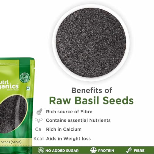 Nutri Organics Basil Seeds 1kg - Sabja Seeds | Tukmaria Seeds with High Fibre and Omega 3 | Seeds for Eating | Weight Management | Seeds Tukmaria