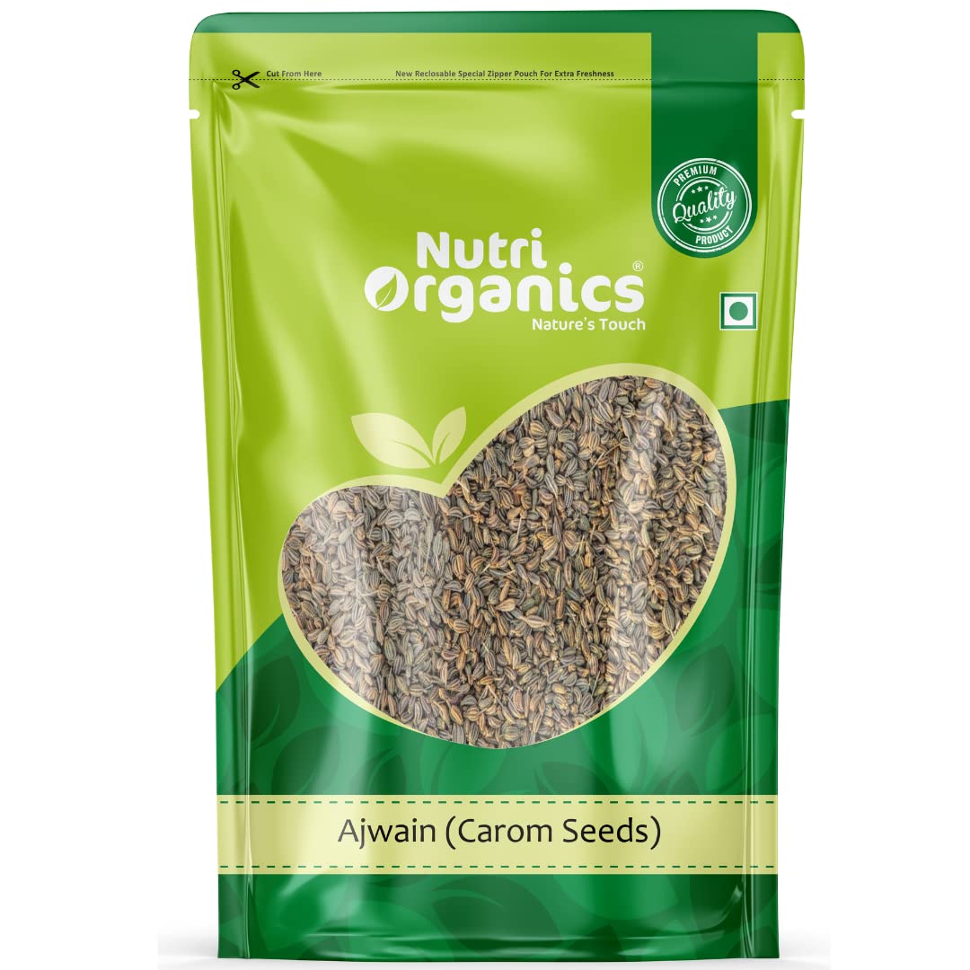 Nutri Organics Spices Whole Ajwain Carom Seeds Indian Traditional Masale - Resealable Ziplock Pouch (500g)