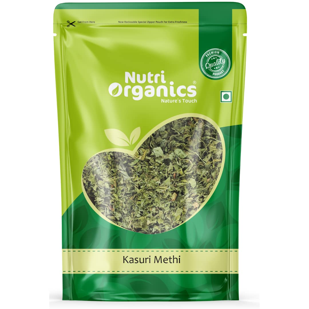Nutri Organics Spices Naturally Dried Kasuri Methi, Indian Traditional Masale Kasoori Methi Leaves - Resealable Ziplock Pouch (200g)