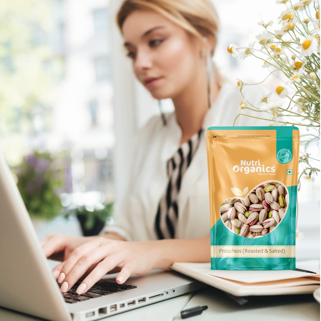 Nutri Organics Pista Dry Fruits Roasted and Salted Pistachio 200 gram - Roasted with Pink Salt, No Added Oils Ziplock Pouch