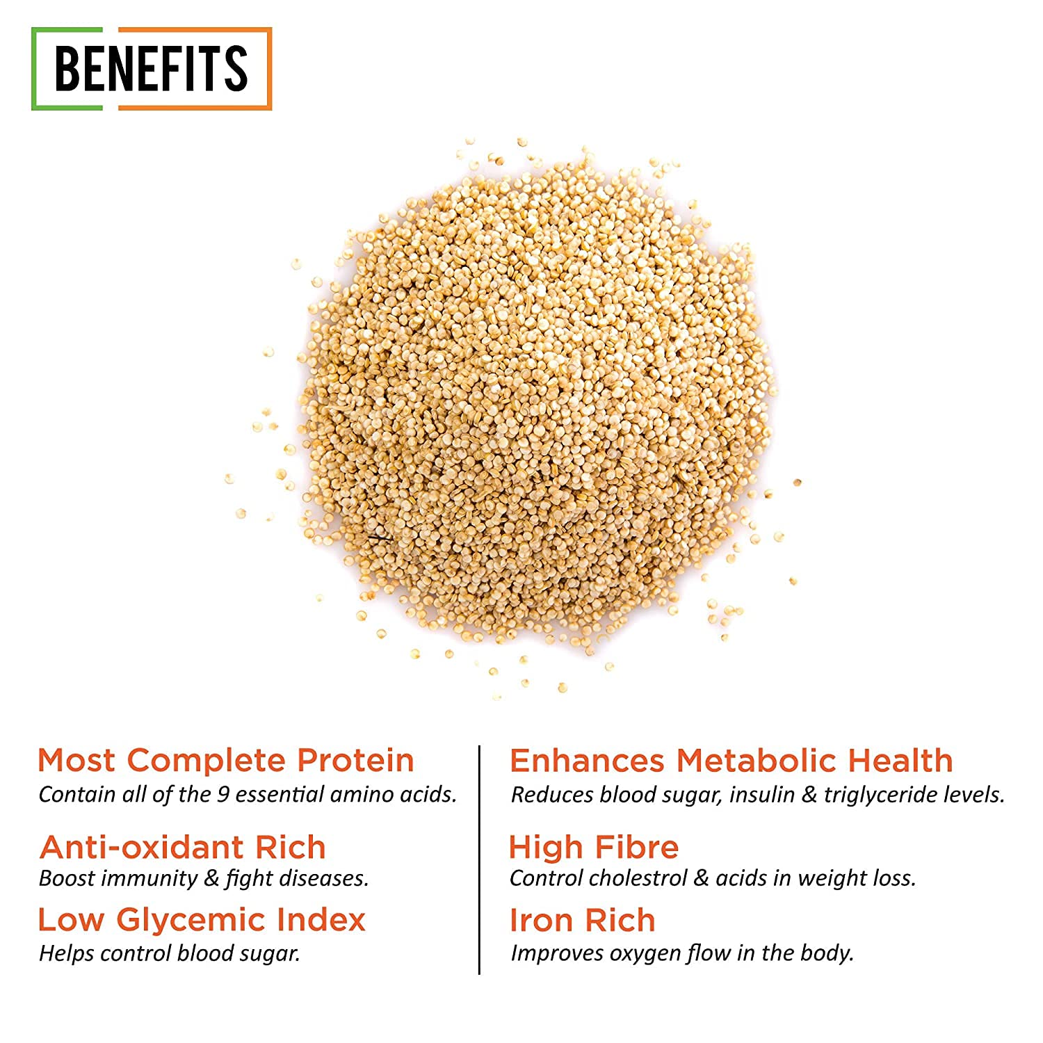 NutriOrganics Premium Quinoa 250 Grams - Gluten Free Quinoa, Healthy Breakfast, Diet Food for Weight Loss