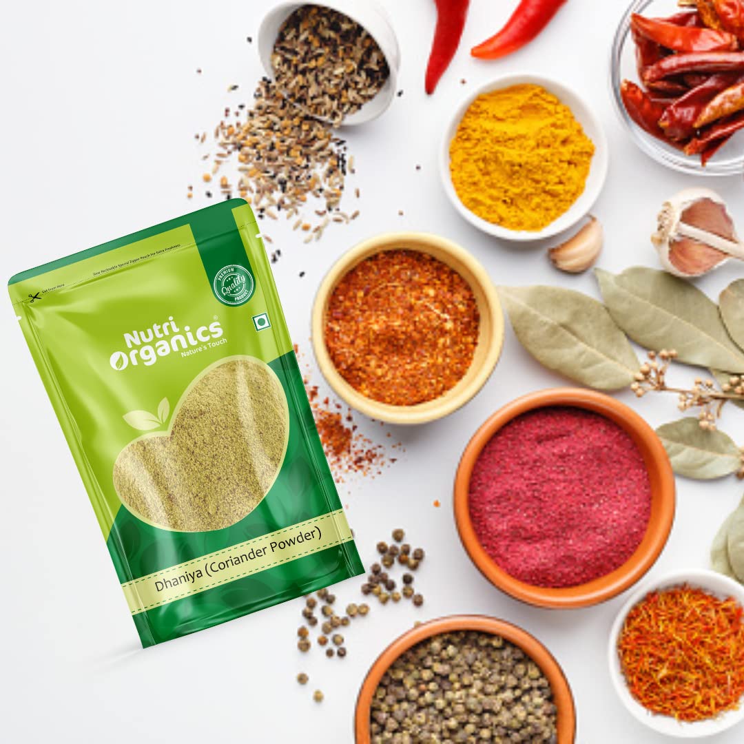 Nutri Organics Spices Coriander Dhaniya Powder Indian Traditional Masale - Resealable Ziplock Pouch (50g)