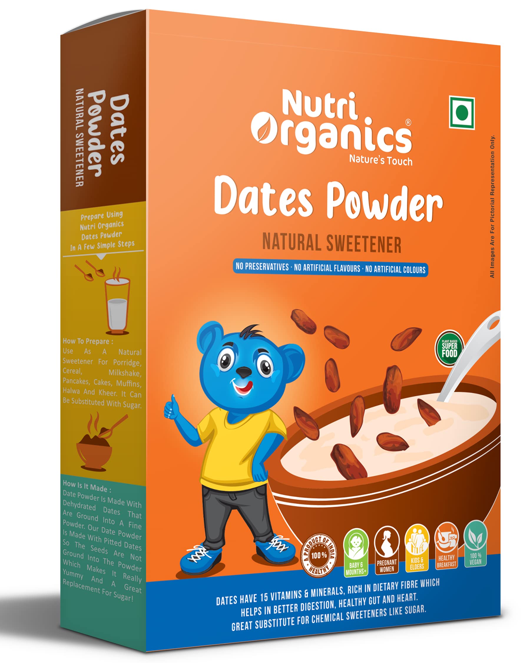 Nutri Organics Dry Dates/Kharik Powder Natural Sweetener, 200g (Coarse Kharek Powder/Date Sugar)